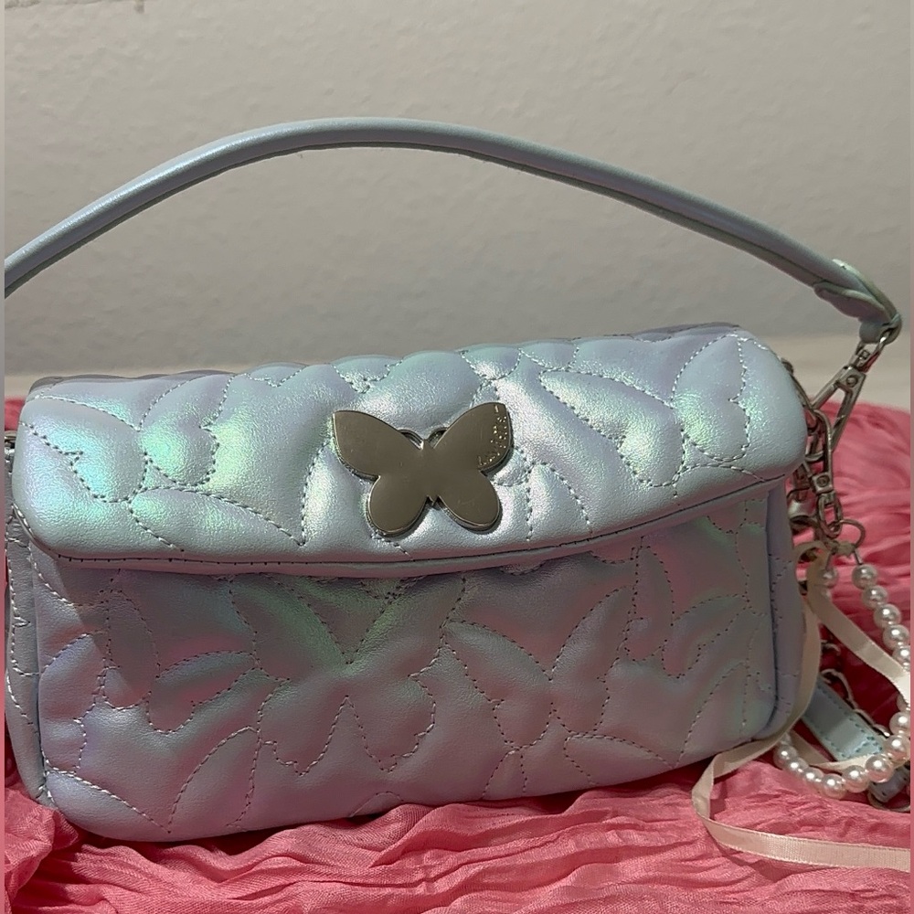Iridescent Butterfly Embossed Handbag